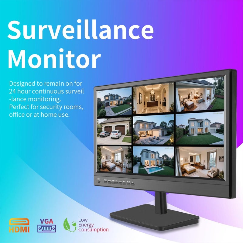 Jexiop 17inch Security Monitor,Supports Wall-Mounted-USB/Full Format Video Playback,CCTV Monitor with AV/HDMI Input/VGA/Headphone Output,Built-in Speaker, Remote Contro - Image 2